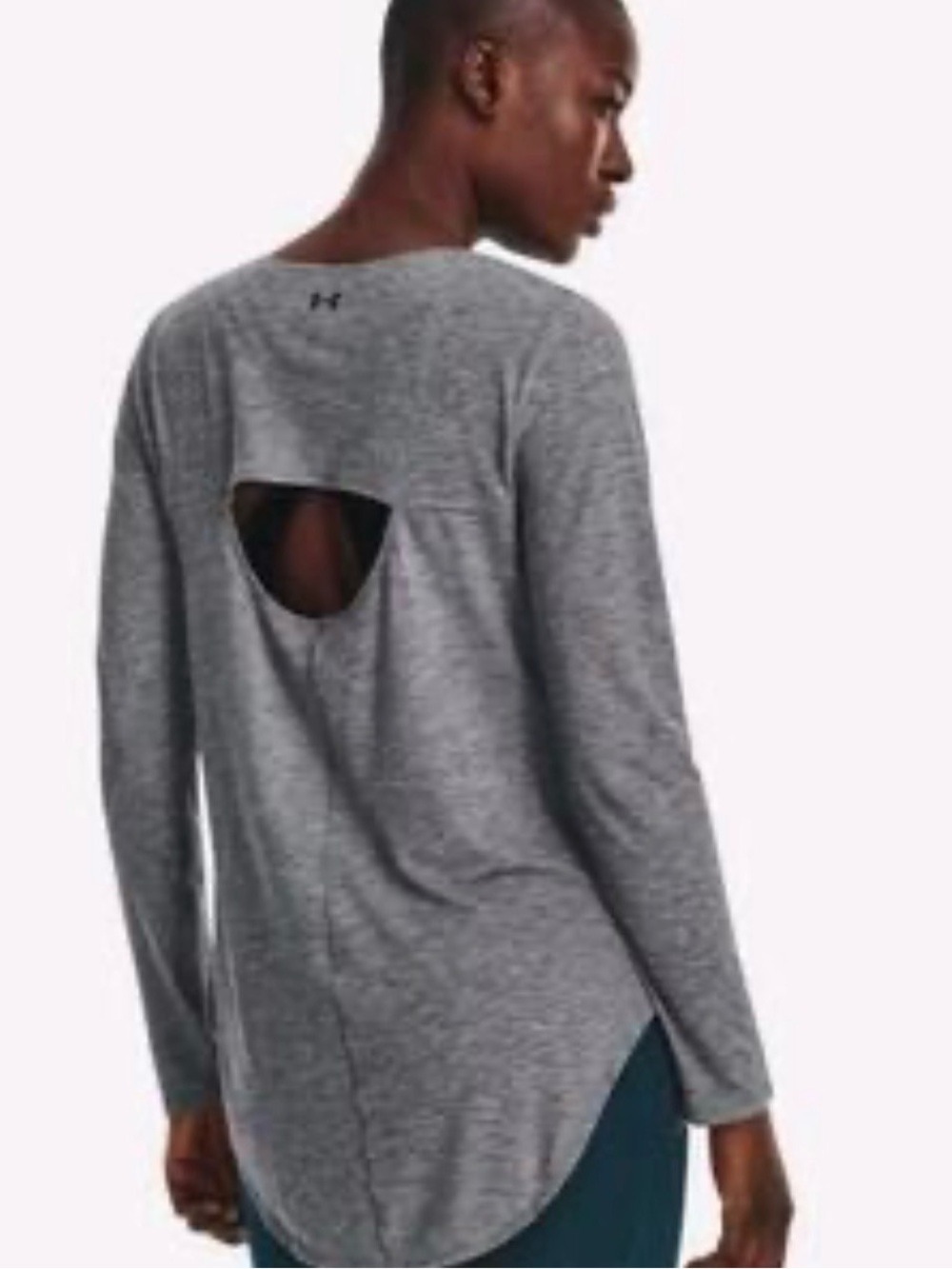 Under Armour Women's S Heather Gray Long-Sleeve Breathe Open-Back Tee